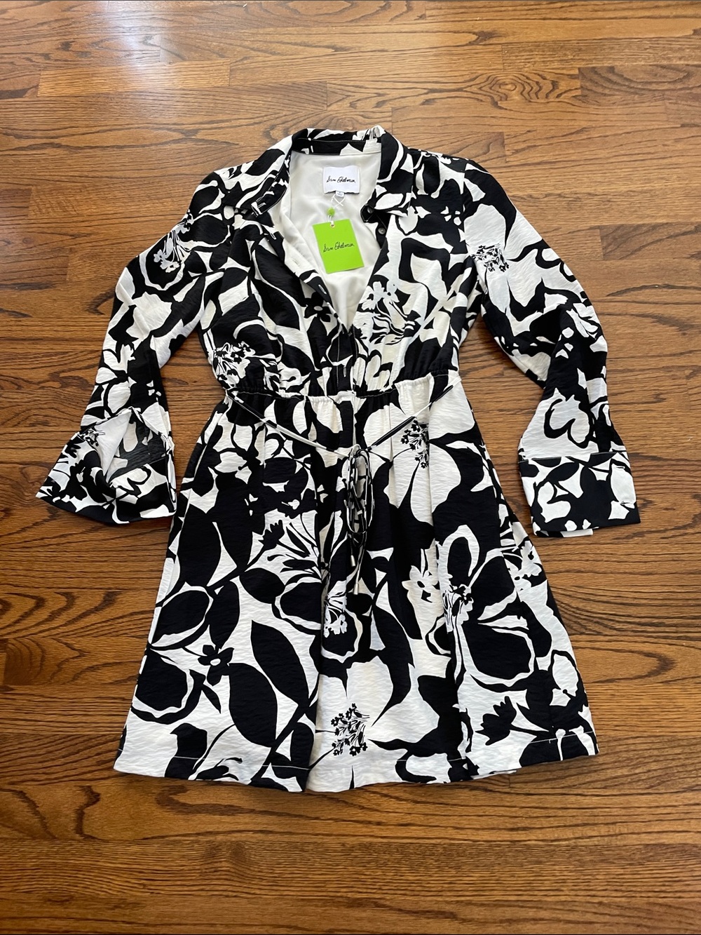 Womens Sam Edelman Black & White Floral Tie-Waist Dress